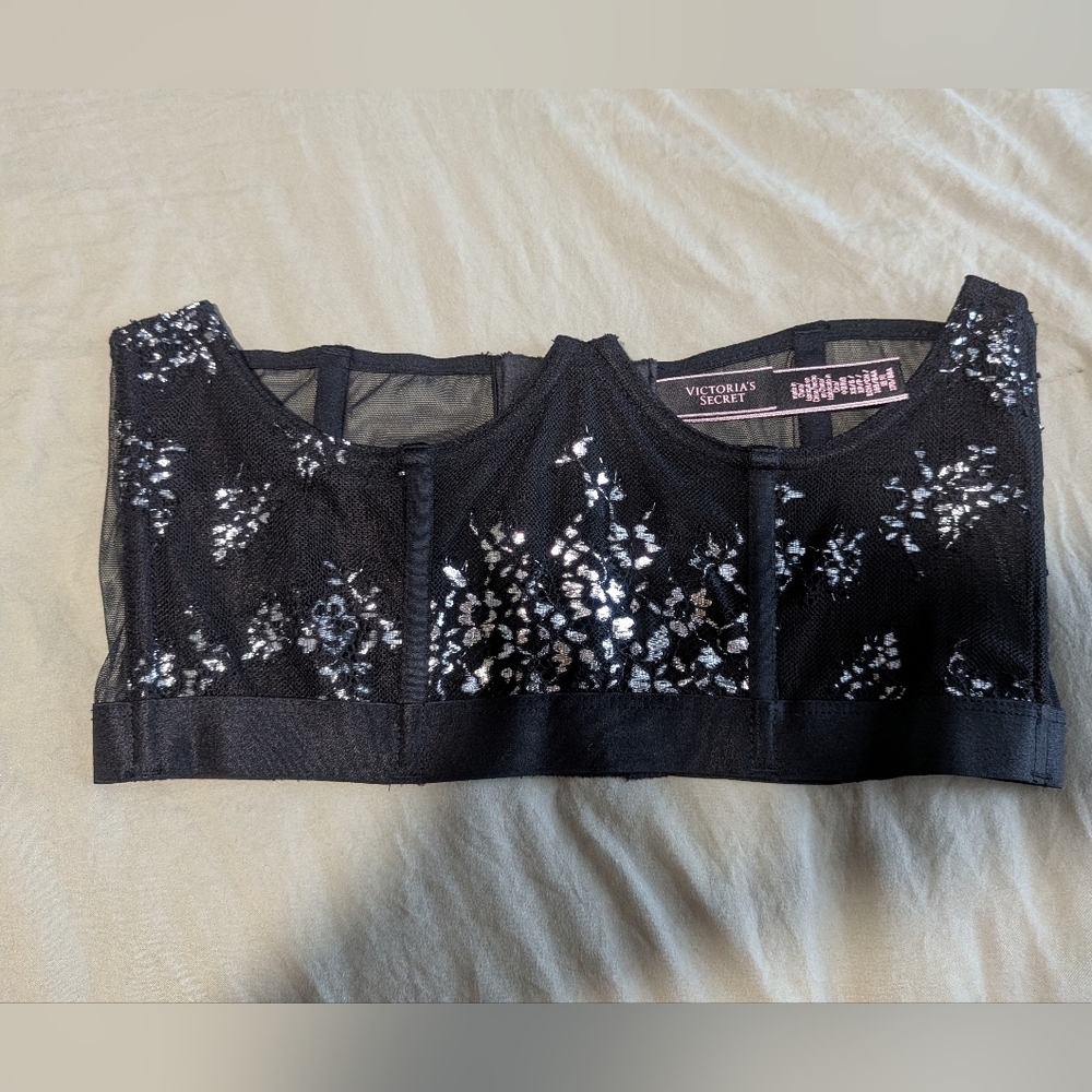 Victoria Secret Black And Silver Under Bust Corset Size XS/S